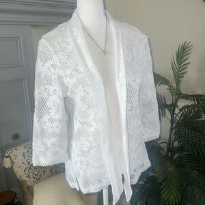 Draper's & Damon's White Crocheted Lace Open Cardigan PL